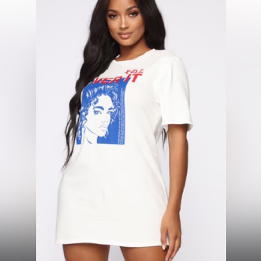 White ‘over it’ t-shirt dress